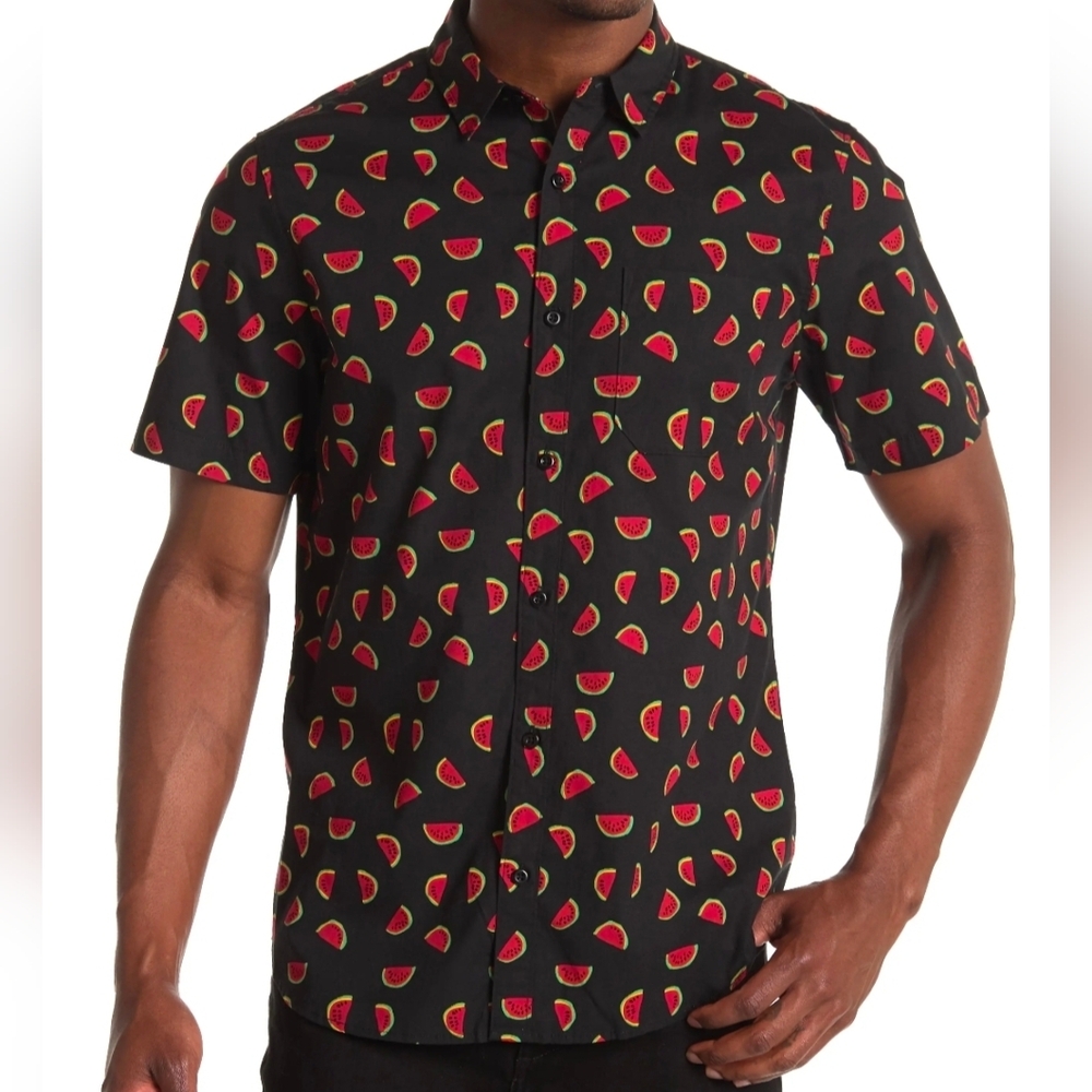 Abound Watermelon Print Short Sleeve Button-Up Shirt Men’s Medium Summer Novelty